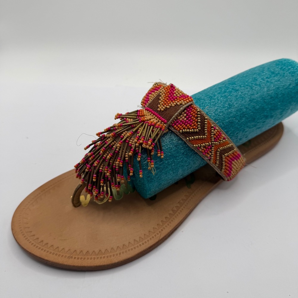 Sam Edelman Womens Beaded Fringe Thong Sandals Leather Sole 7 - Picture 3 of 7